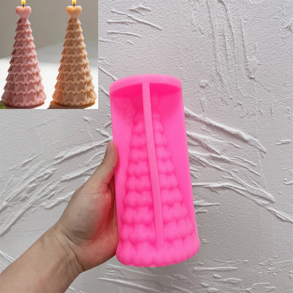 Pink silicone heart-top scalloped tree mold