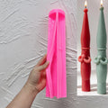 Pink silicone mold for raised moustache 910B taper with finished examples