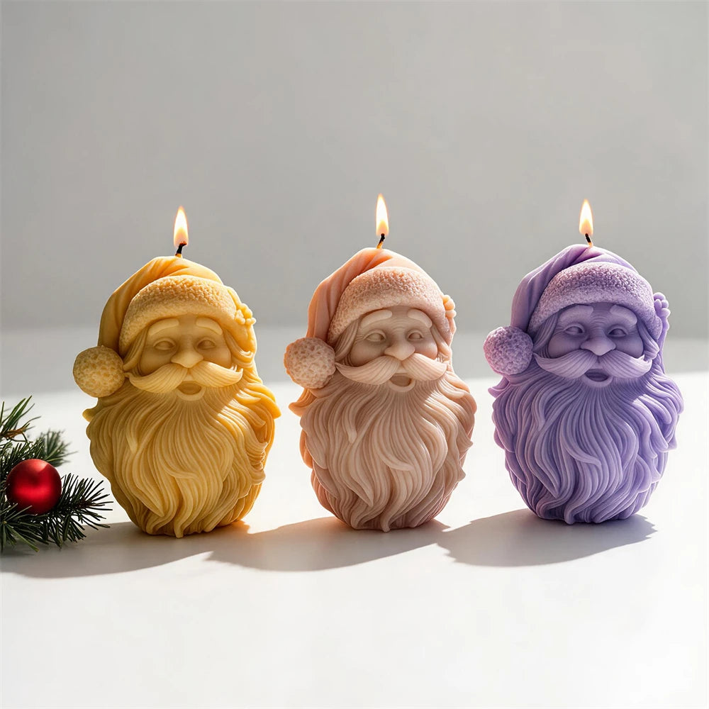 Yellow cream and lilac Santa face candles