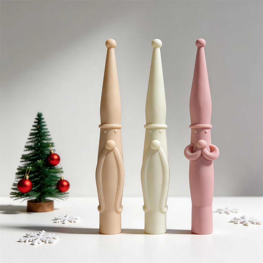 Unlit long-beard and moustache taper casts shown in neutral pink and cream