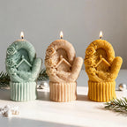 Green, beige and gold cottage mitten candle samples with ribbed cuffs