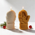Front and back of cottage mitten candle samples showing snowflakes on the reverse