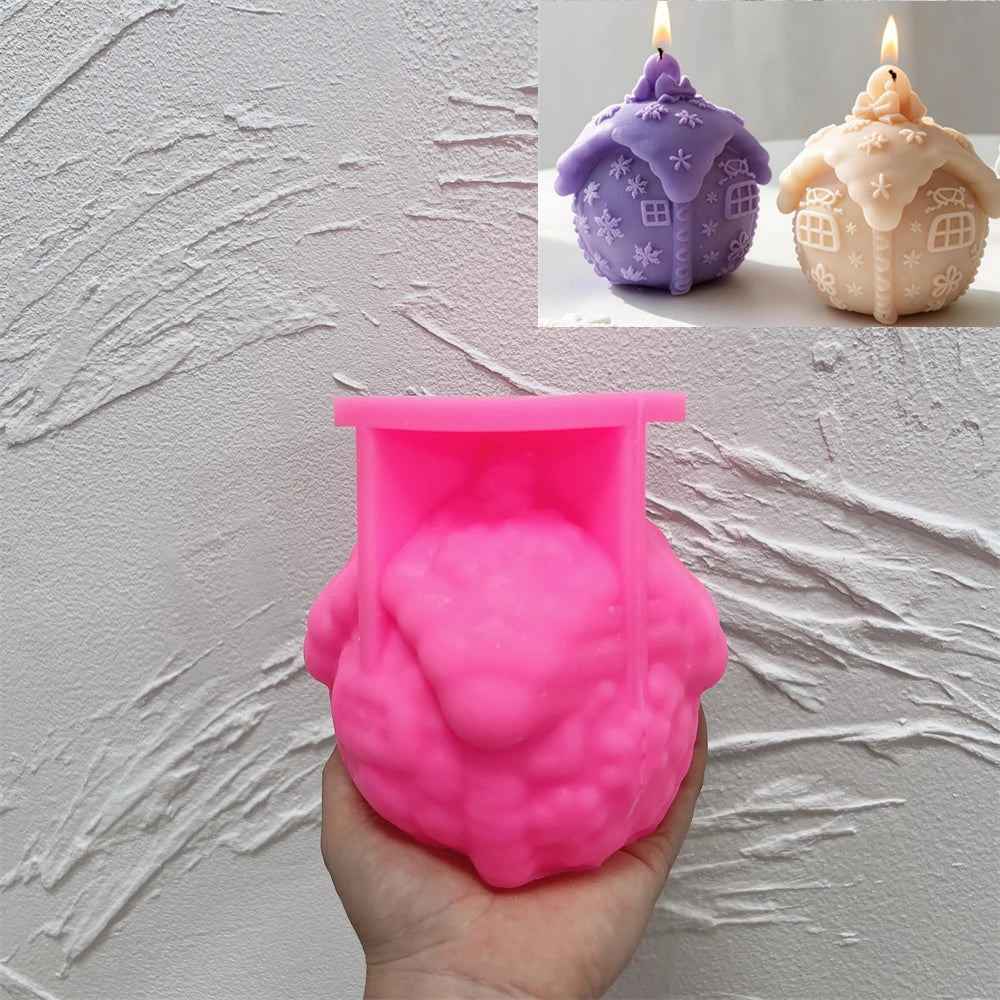 Pink silicone gingerbread cottage bauble mold