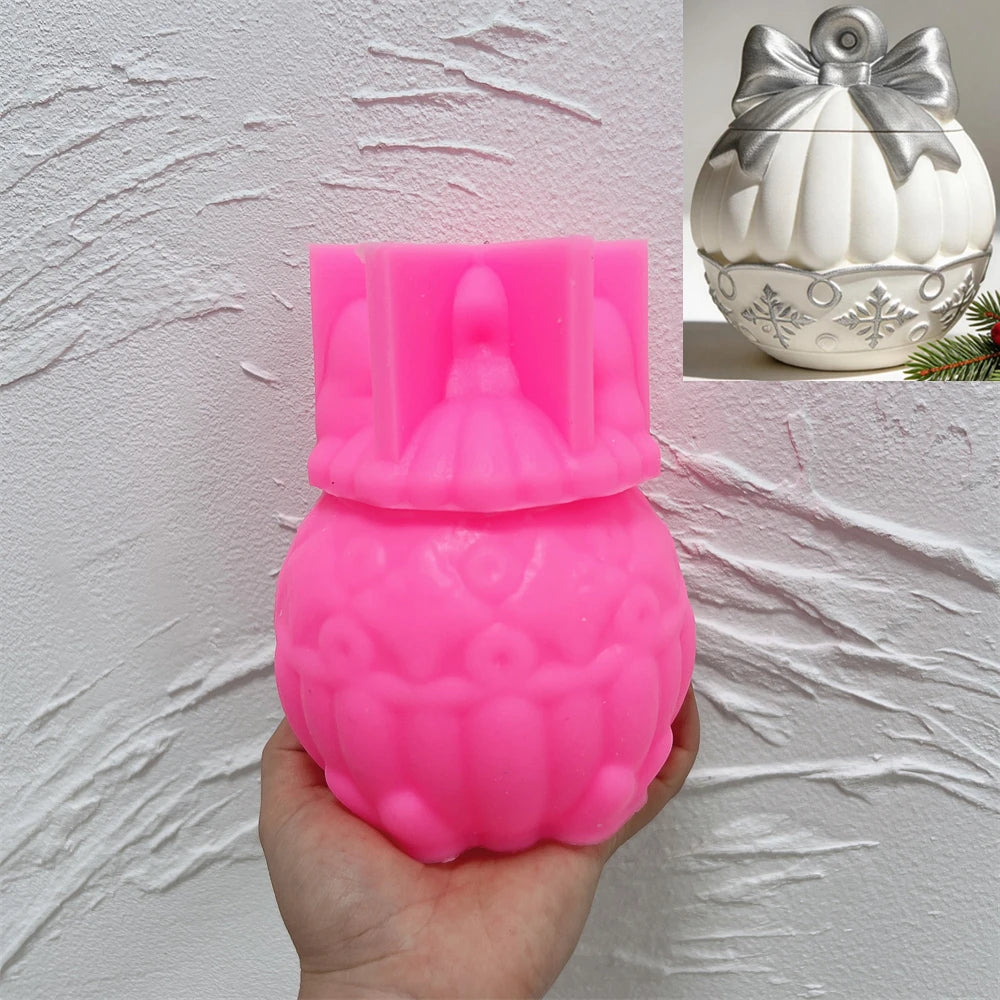 Pink silicone mold for pleated-bow ornament with silver design inset
