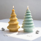 Cable Knit and Loop Knit Christmas tree candle samples with textured tiers