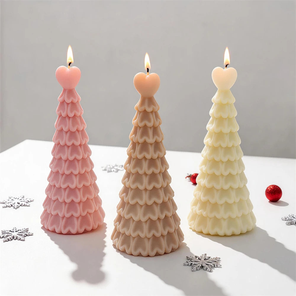 Three scalloped heart-top tree castings