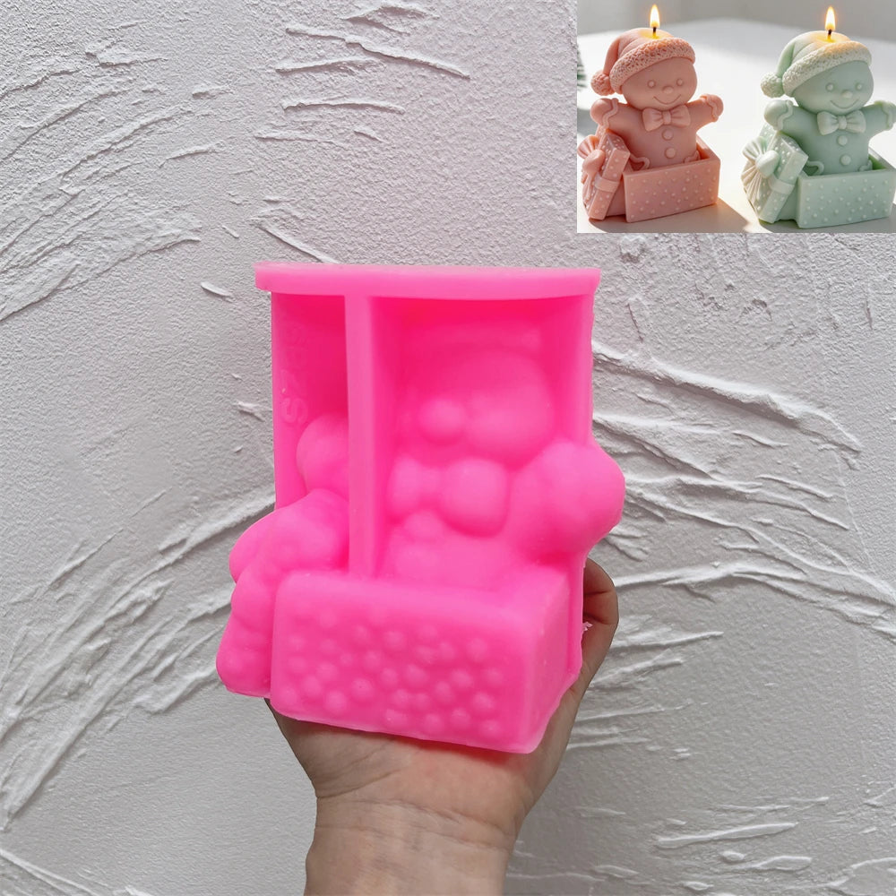Pink silicone mold for gingerbread gift box candle design