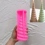 Pink silicone mold for stacked spiral Christmas tree candle