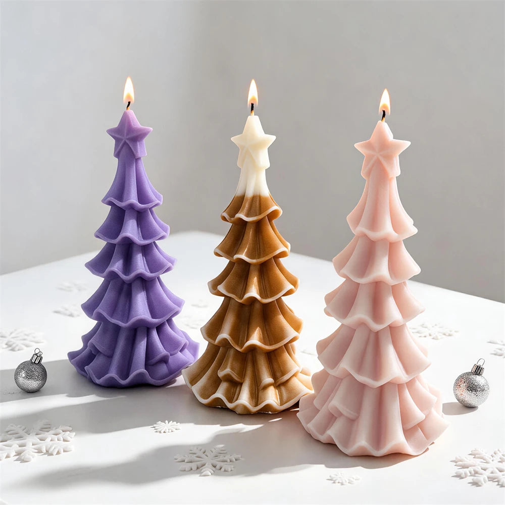 Scalloped tree candle samples with contrasting casting colors