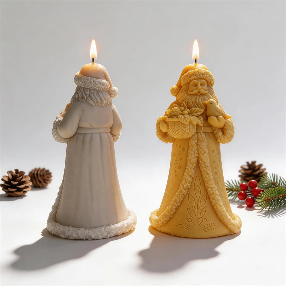 Back and front views of Santa long-robe Christmas candle