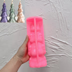 Pink silicone ribbon-banded tree mold beside finished examples