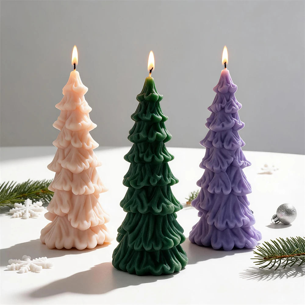 Pink green and lilac tiered Christmas tree candles