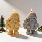 Gold and gray bearded Christmas gnome candles with winter hats