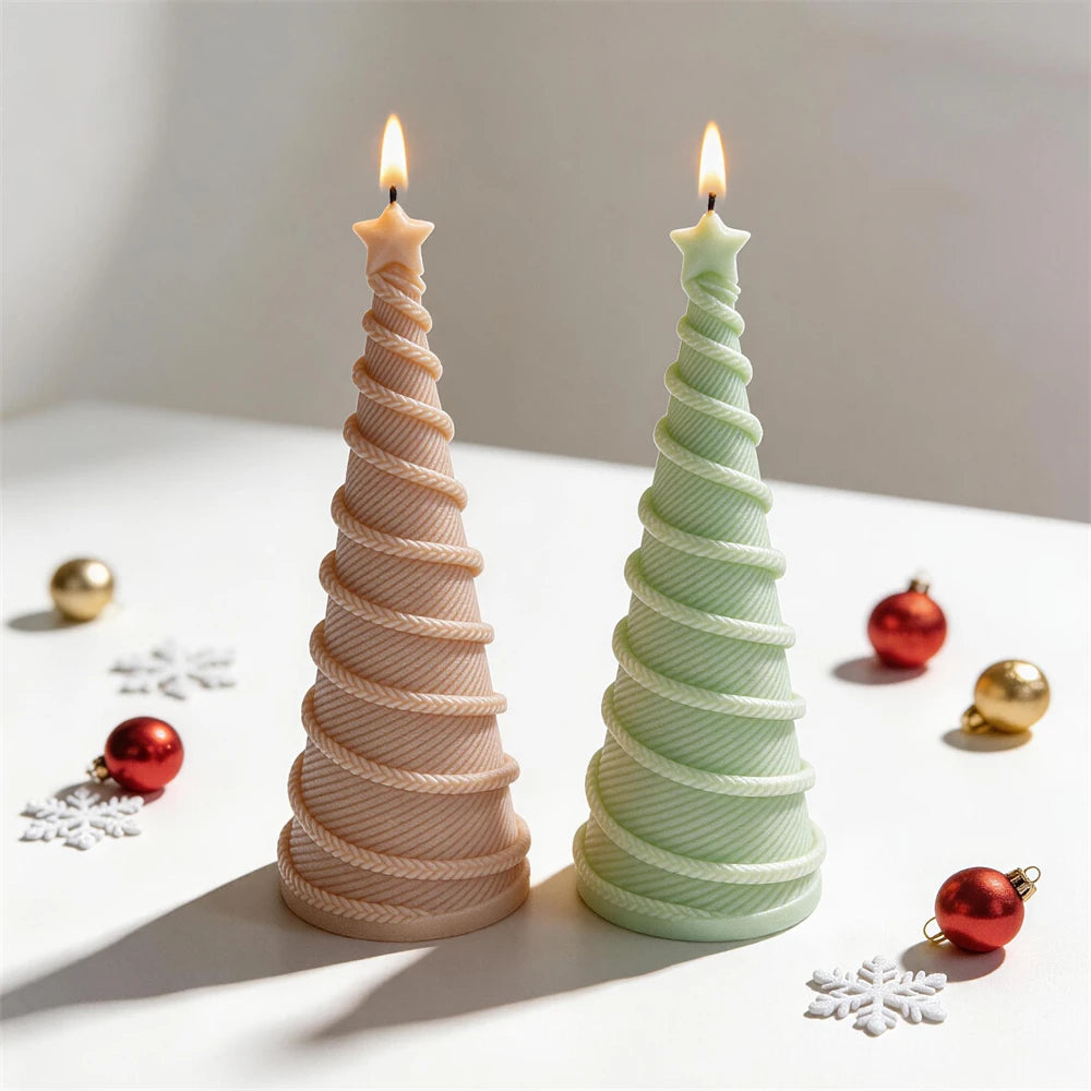 Tall spiral tier Christmas tree candle castings in pale wax