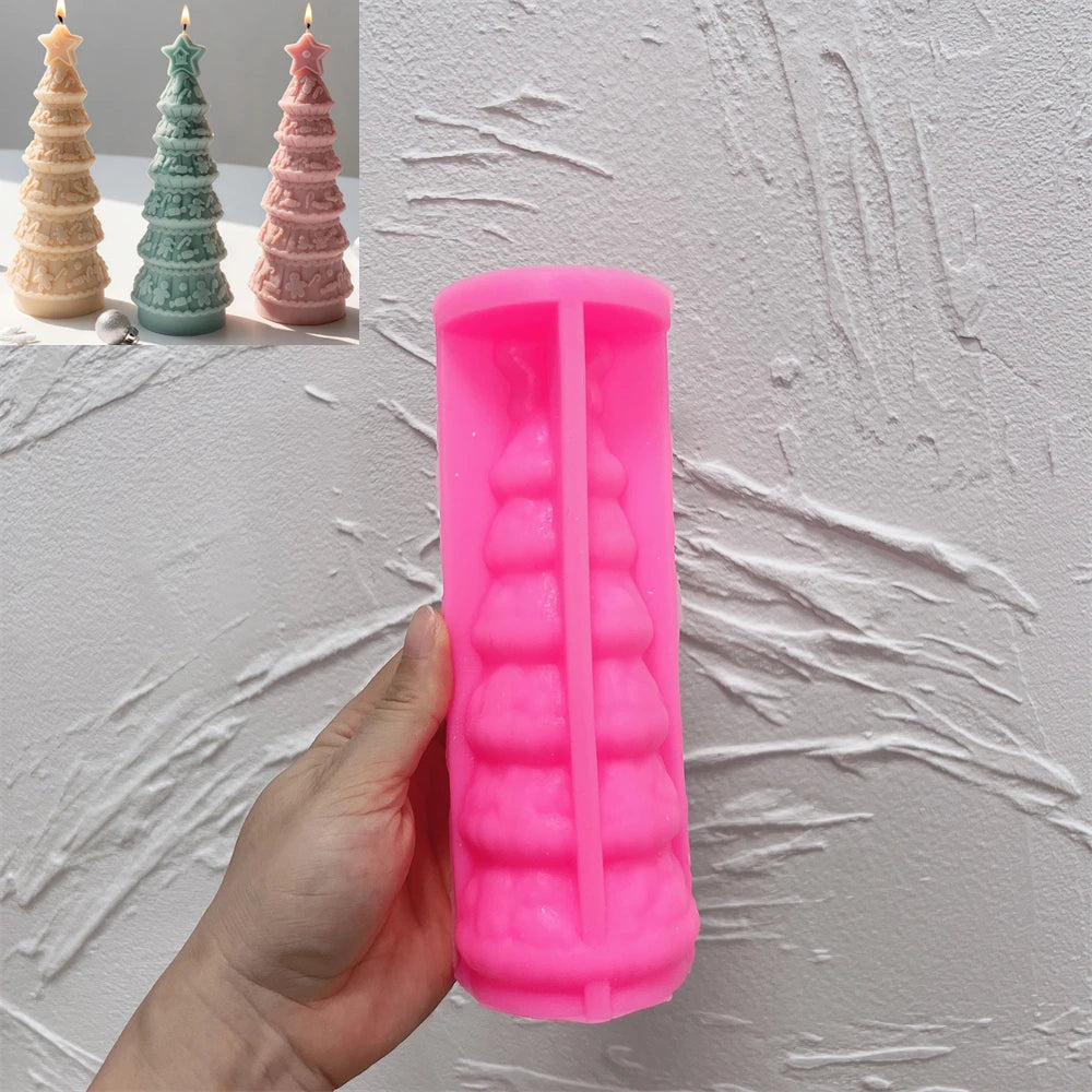 Pink silicone gingerbread garland Christmas tree mold held open