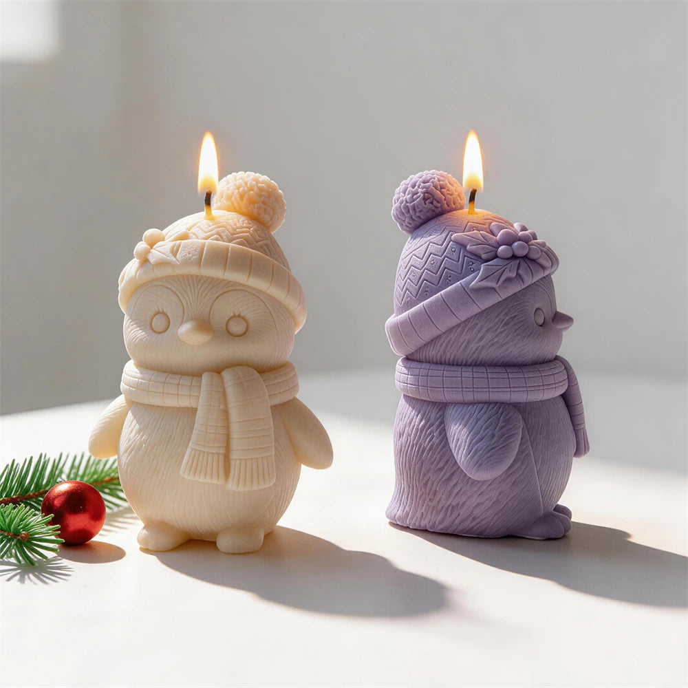 Rear and side views of textured winter bird figures