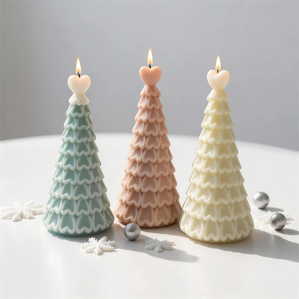 Pastel tree candles with smooth hearts at their tips