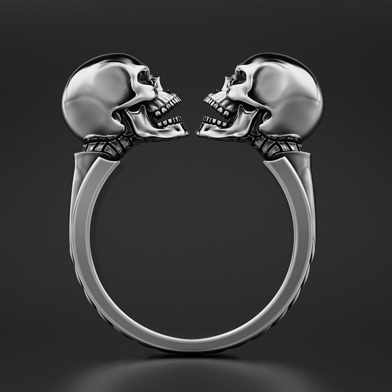 Aggressive Double Skull Retro Old Ring Obsesie