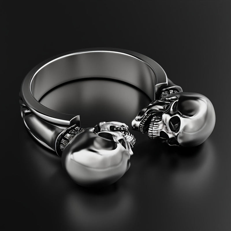 Aggressive Double Skull Retro Old Ring Obsesie