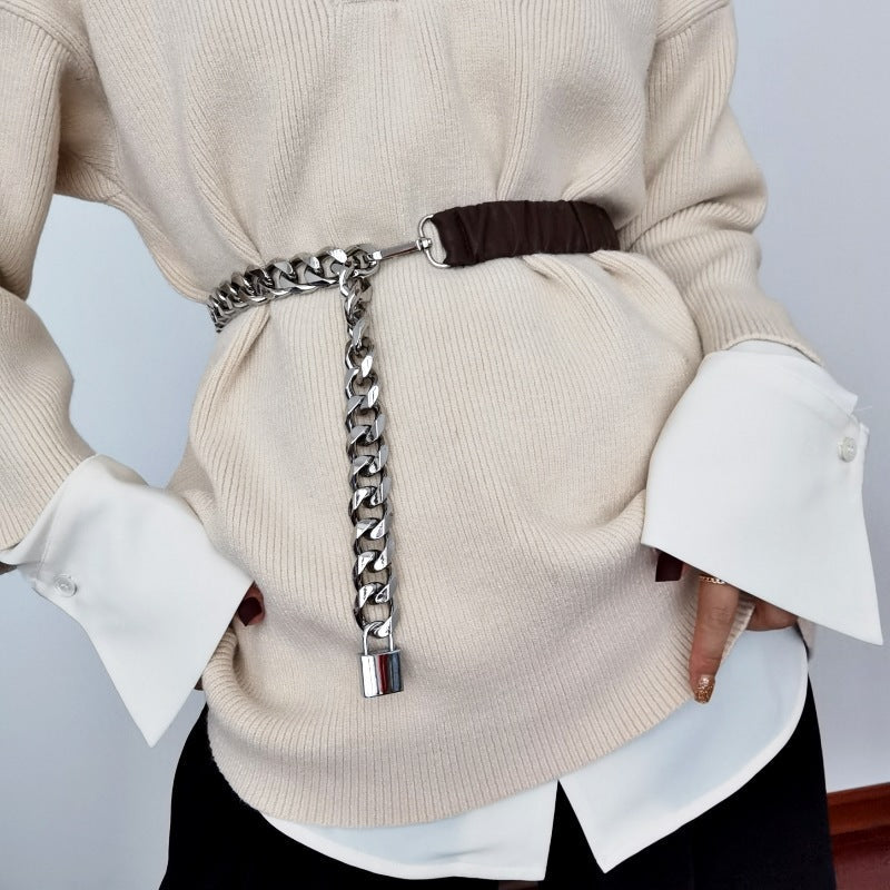 Belt Female Chain Stitching Elastic Waist With Skirt Girdle All-Match Metal Elastic Obsesie