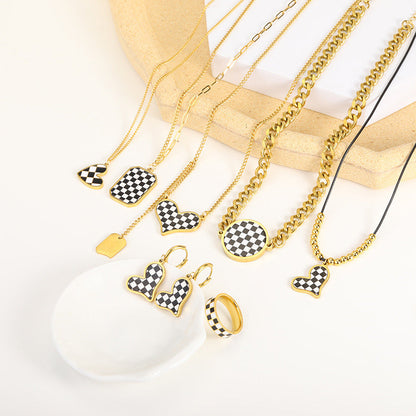 Black And White Checkerboard Heart Mosaic Necklace Obsesie