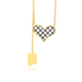 Black And White Checkerboard Heart Mosaic Necklace Obsesie