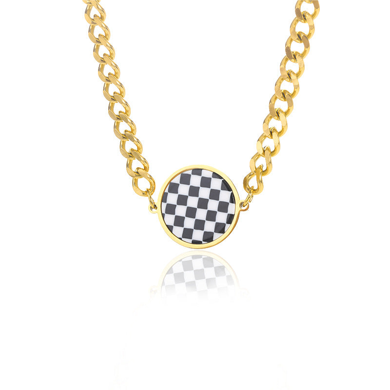 Black And White Checkerboard Heart Mosaic Necklace Obsesie