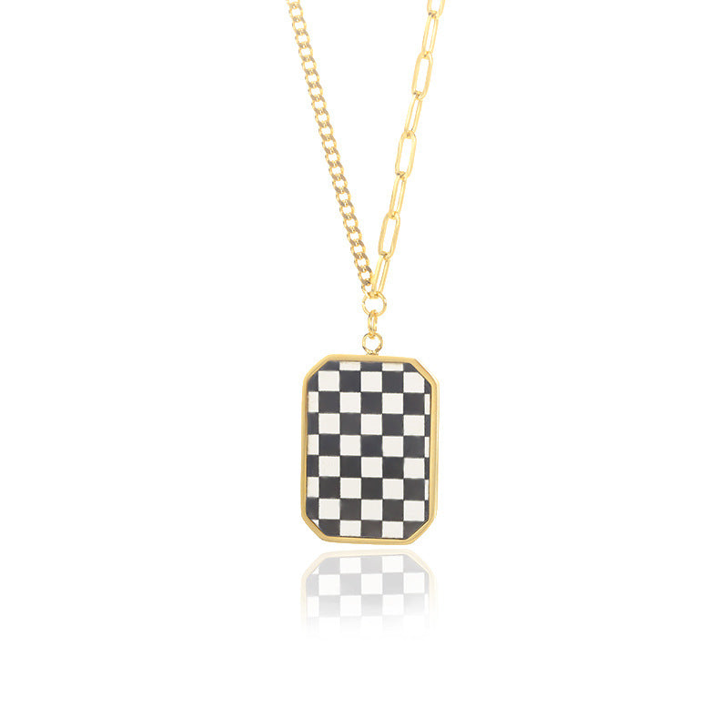 Black And White Checkerboard Heart Mosaic Necklace Obsesie