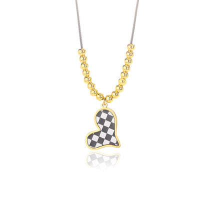 Black And White Checkerboard Heart Mosaic Necklace Obsesie