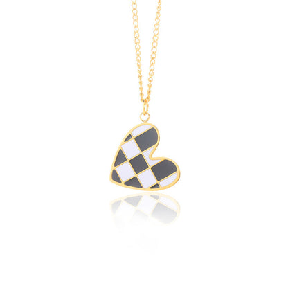 Black And White Checkerboard Heart Mosaic Necklace Obsesie