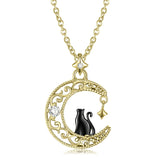 Black Cat Necklace Sterling Silver Crescent Moon Celtic Knot Cat Necklace S925 Sterling Silver Obsesie