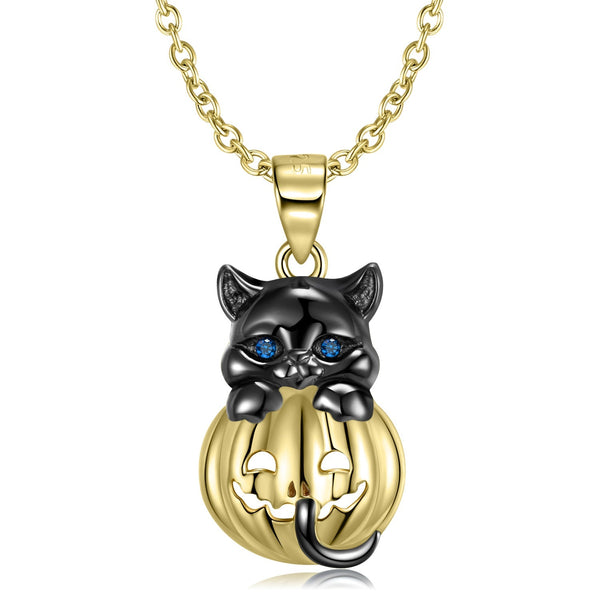 Black Cat Pumpkin Necklace S925 Silver Obsesie