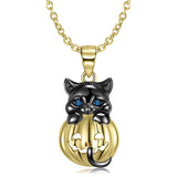 Black Cat Pumpkin Necklace S925 Silver Obsesie