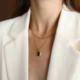 Double Layered Black Square Shell Necklace