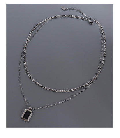 Double Layered Black Square Shell Necklace