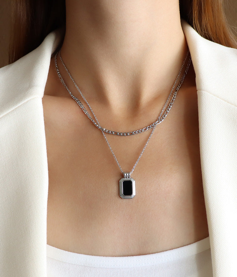 Double Layered Black Square Shell Necklace