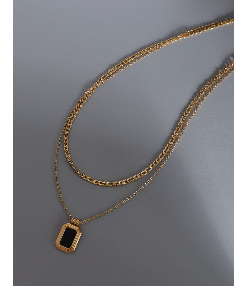 Double Layered Black Square Shell Necklace