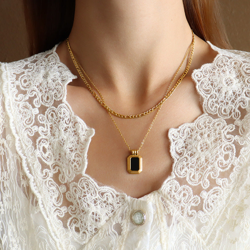 Double Layered Black Square Shell Necklace