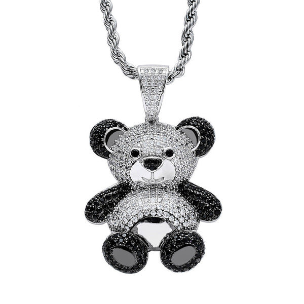 Bling Iced Out Teddy Bear Pendant Pave Full Cubic Zircon Fashion Hip Hop Jewelry Panda Necklace For Women Men Gift Obsesie