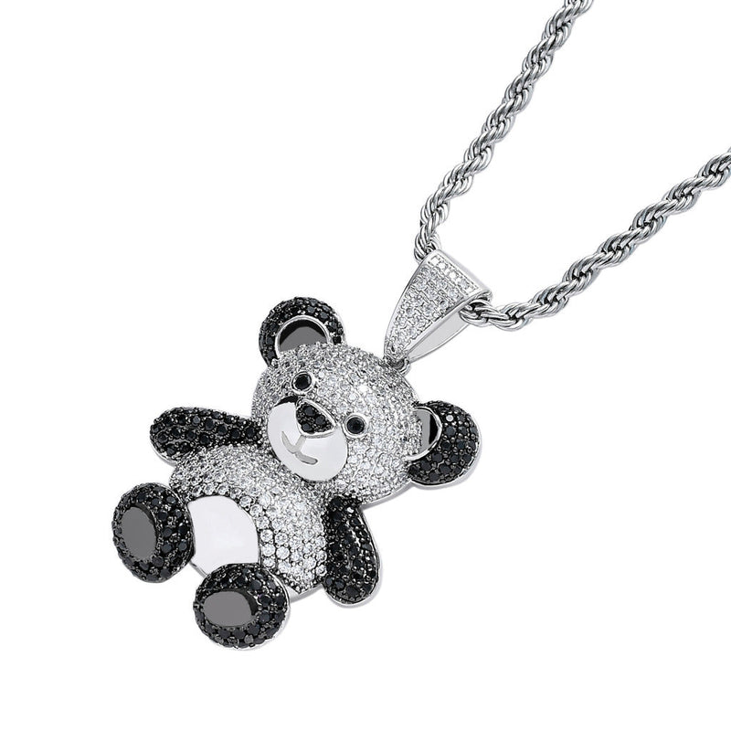 Bling Iced Out Teddy Bear Pendant Pave Full Cubic Zircon Fashion Hip Hop Jewelry Panda Necklace For Women Men Gift Obsesie