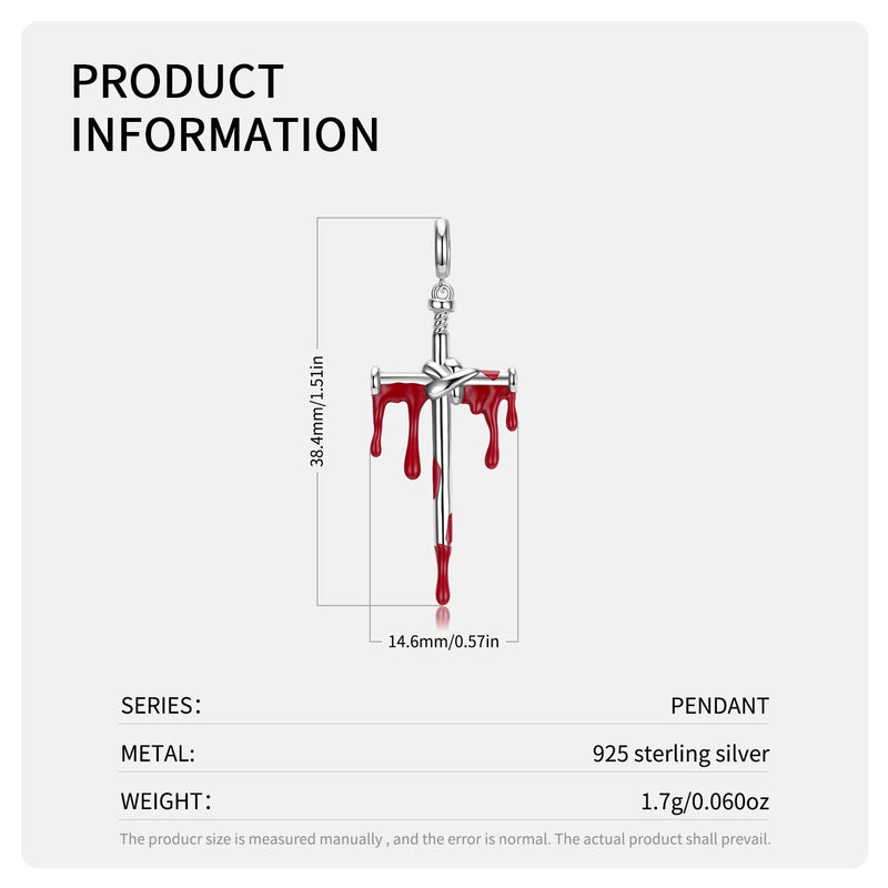 Blood Dripping Cross Sword Necklace S925 Sterling Silver Obsesie