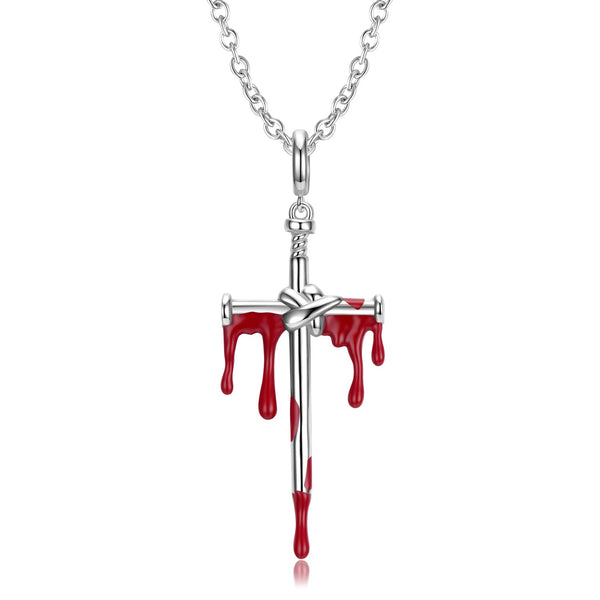 Blood Dripping Cross Sword Necklace S925 Sterling Silver Obsesie