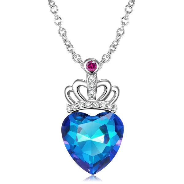 Blue Light Peach Crown Heart Necklace S925 Sterling Silver Obsesie