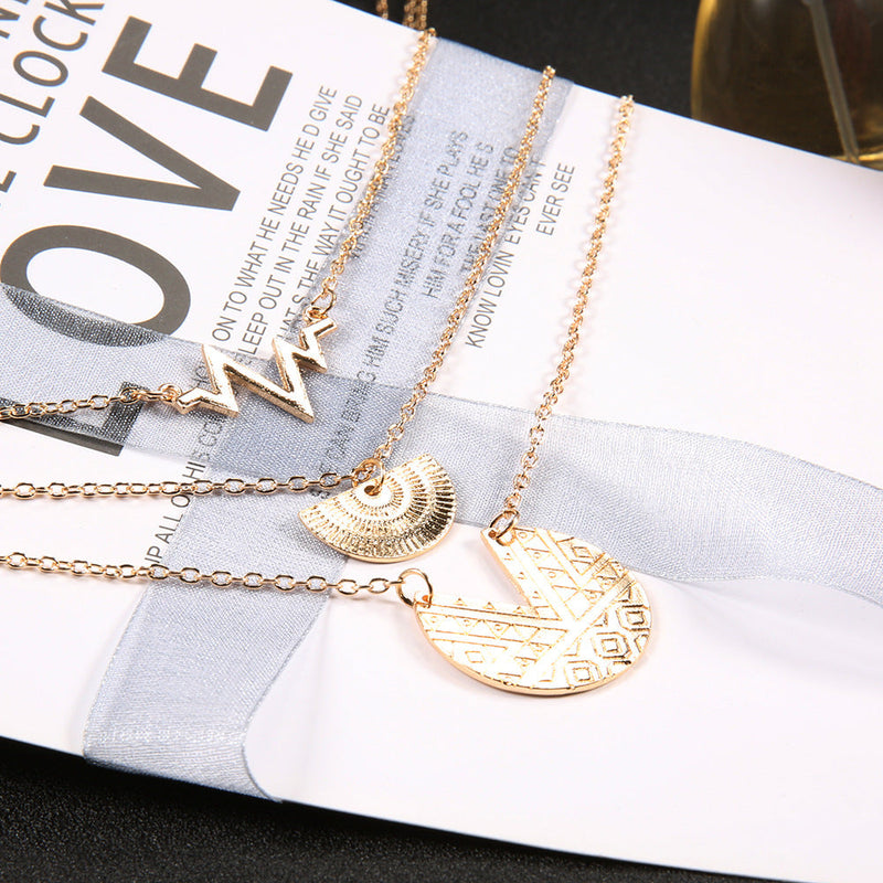 Bohemian Engraving Round Piece ECG Combination Three-layer Necklace Obsesie