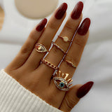 Bohemian Heart Gold Rings Set for Woman Eye Round Crystal Knuckle Ring Female Finger Statement Fashion Jewelry Obsesie