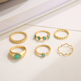 Boho Vintage Gold Geometric Emerald Statement Ring Set Obsesie
