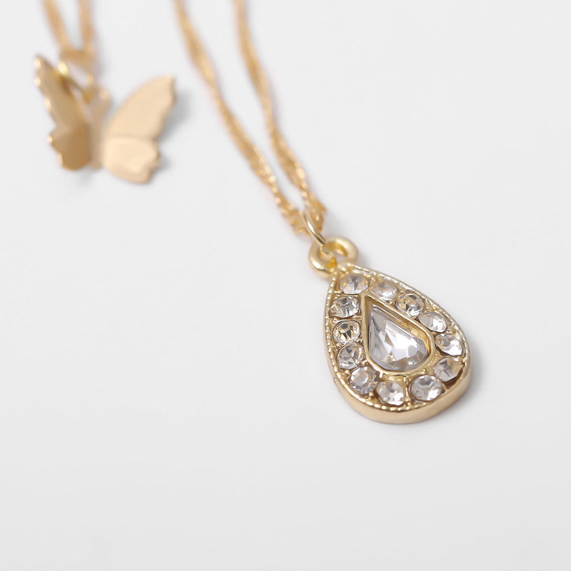 Butterfly Three-dimensional Metal Zircon Double-layer Necklace Obsesie