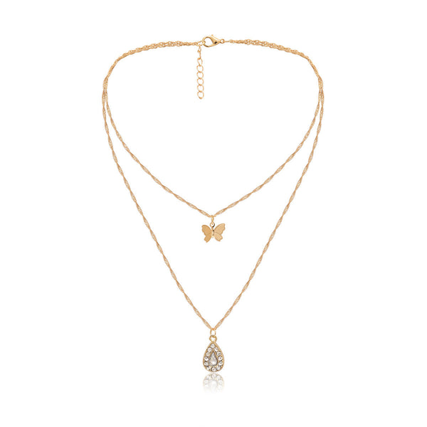 Butterfly Three-dimensional Metal Zircon Double-layer Necklace Obsesie