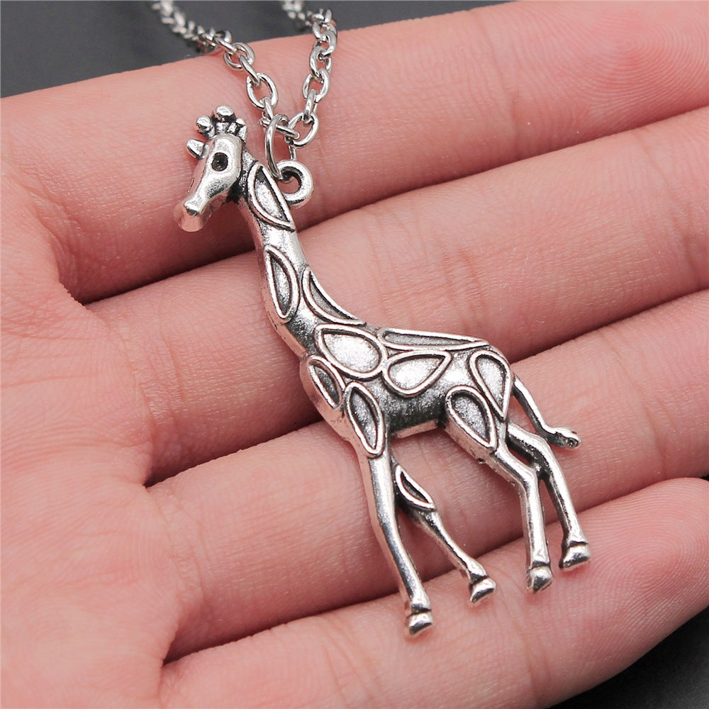 Cartoon Silver Giraffe Pendant Necklace Obsesie