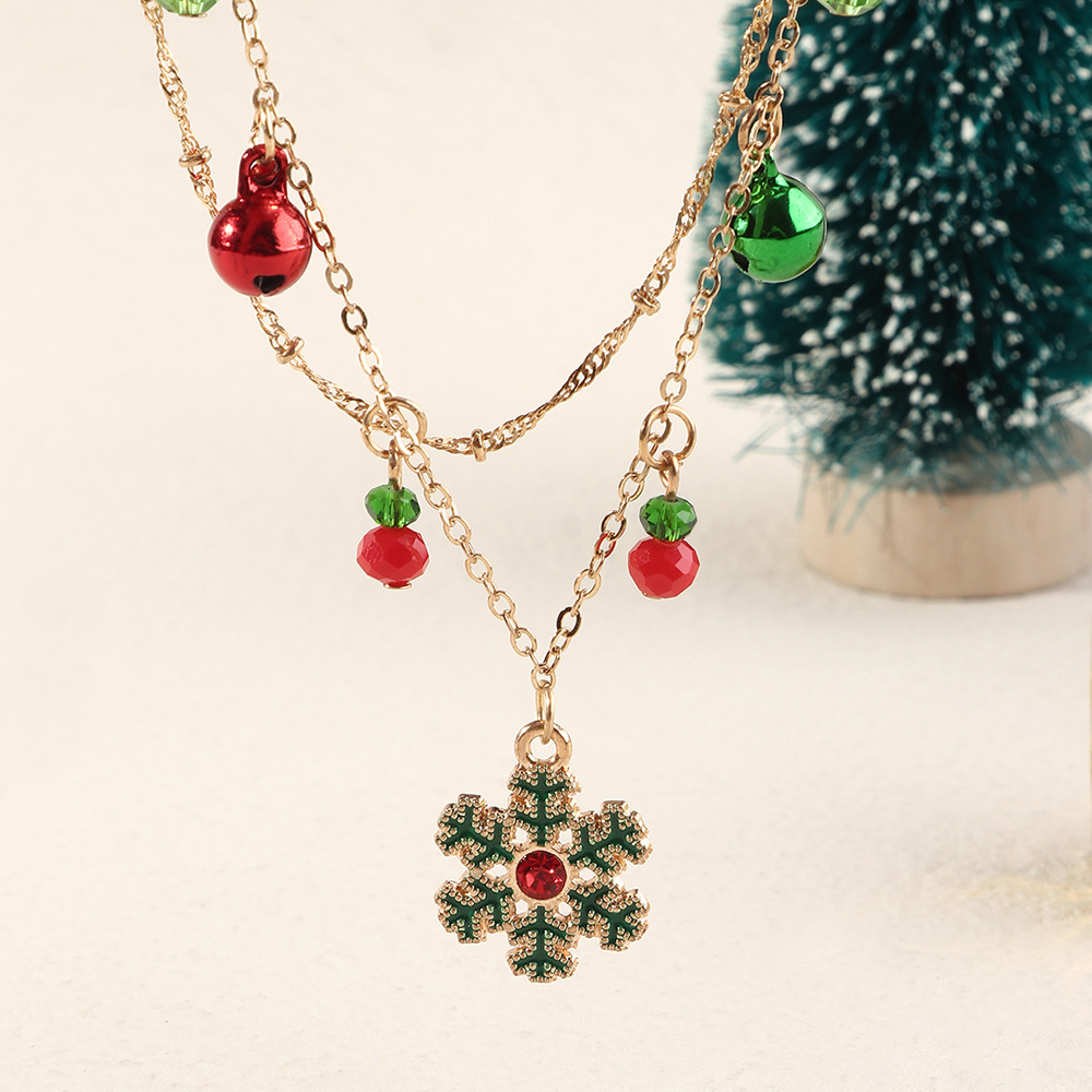 Christmas Bell Snowflake Double Necklace Obsesie